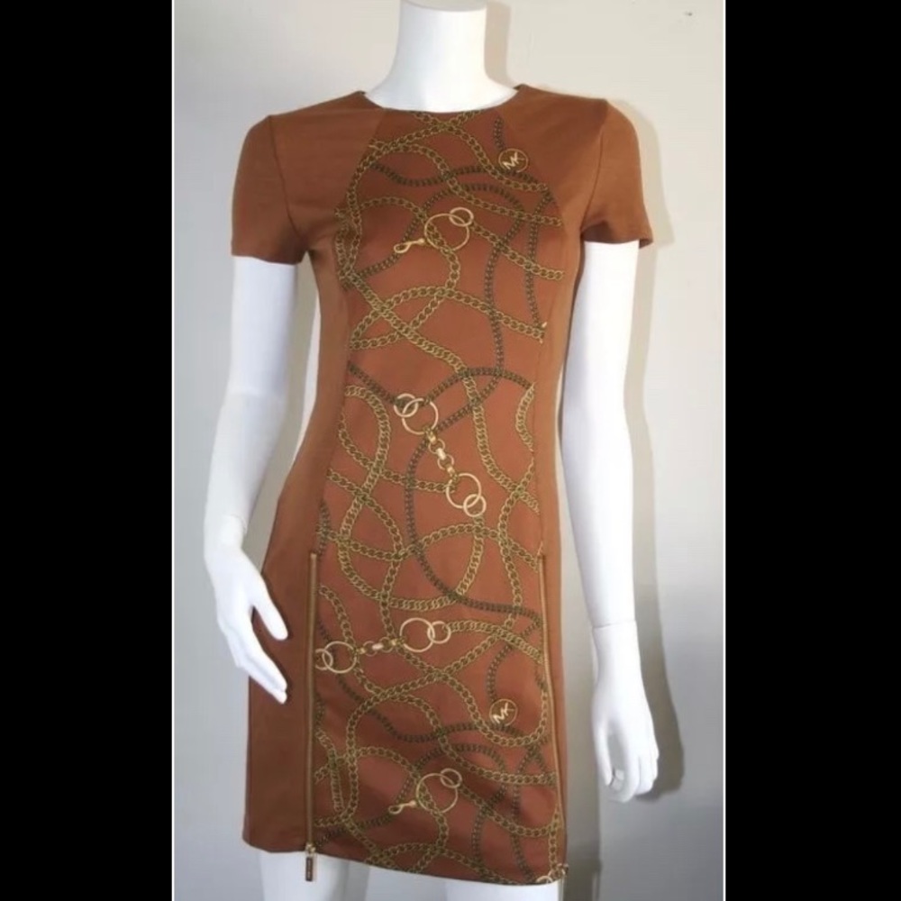 Michael Kors Gold Chain Print Dress, NWT Size 8